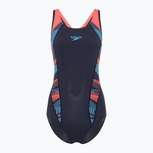 Moteriškas vientisas plaukimo kostiumas Speedo Placement Laneback zoom boom placement/true navy