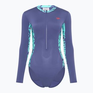 Moteriškas vientisas plaukimo kostiumas Speedo Long Sleeve Panel hapuna blue