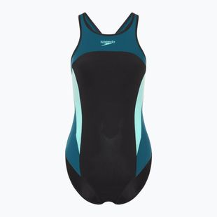 Moteriškas vientisas plaukimo kostiumas Speedo High Neck Splice Cross Back dark teal
