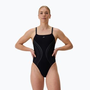 Moteriškas vientisas maudymosi kostiumėlis Speedo Printed Active Back juodas