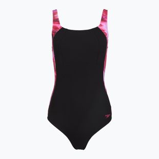 Moteriškas vientisas maudymosi kostiumėlis Speedo Shaping LunaLustre Printed anthracite/ruby