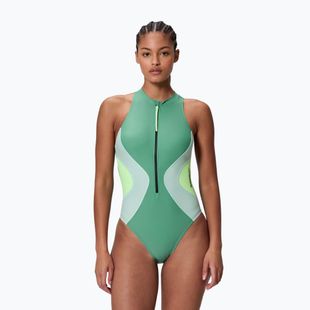 Moteriškas vientisas plaukimo kostiumėlis Speedo Ocean Flex Zip fortune green/pale clover