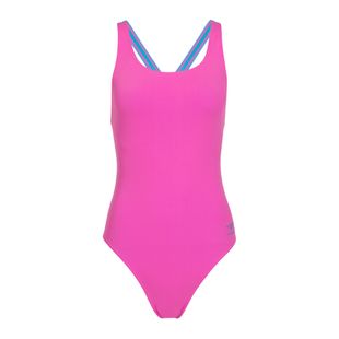 Moteriškas vientisas plaukimo kostiumėlis Speedo Solid Powerback neon flamingo