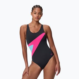 Moteriškas vientisas plaukimo kostiumėlis Speedo Hyperboom Butterfly Back anthracite/margarita pink