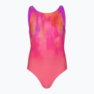 Vaikiškas vienos dalies plaukimo kostiumas Speedo Print Pulseback rožinis/neono violetinis