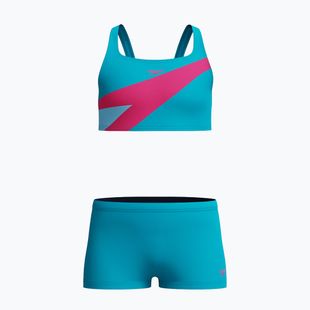 Vaikiškas dviejų dalių plaukimo kostiumėlis Speedo Hyperboom Butterfly Back Mayan Blue/Margarita Pink