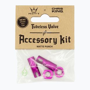 Peaty's X Chris King Mk2 Tubeless Valves Accessory Kit dviračių padangų vožtuvų dangtelis rožinės spalvos 83803