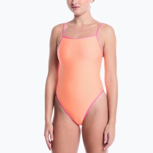 Moteriškas vientisas maudymosi kostiumėlis Nike Ocean Bound Ripple Texture Square Neck pink glow