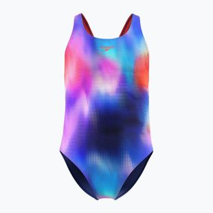 Vaikiškas vientisas maudymosi kostiumėlis Speedo Allover Print Leaderback post it pink