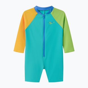 Vaikiškas vientisas maudymosi kostiumėlis Speedo Colorblock Zip LS aqua breeze