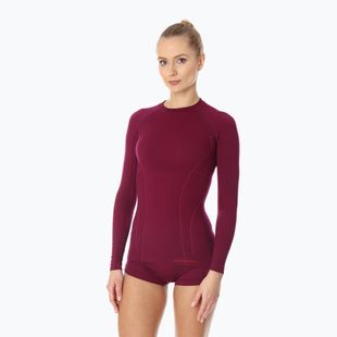 Moteriški termoaktyvūs marškinėliai Brubeck Active Wool slyvų spalvos