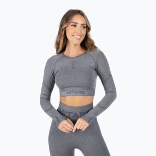 Moteriška treniruočių viršutinė dalis ilgomis rankovėmis MITARE Push Up Max Crop Top tamsiai pilka K084
