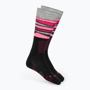 Moteriškos slidinėjimo kojinės Mico Light Weight Superthermo Natural Merino Ski black/fluorescent fuchsia
