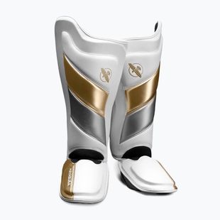 Hayabusa T3 Striking Shin Guards baltos ir auksinės spalvos T3SSG blauzdikaulių apsaugos