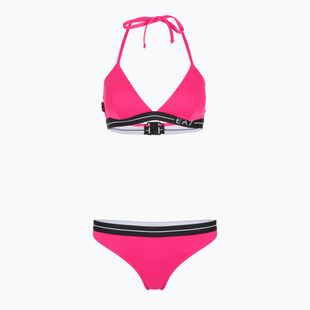 Moteriškas dviejų dalių maudymosi kostiumėlis EA7 Emporio Armani Logo Tape Bikini Triangle neon pink