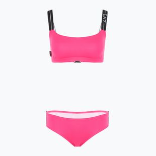 Moteriškas dviejų dalių maudymosi kostiumėlis EA7 Emporio Armani Logo Tape Bikini Top neon pink
