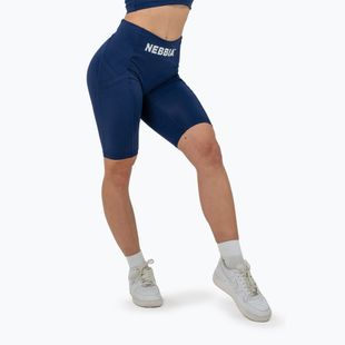 Moteriški treniruočių šortai NEBBIA High Waisted Biker 10″ Gym Therapy dark blue