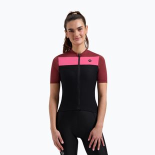Moteriški dviračių marškinėliai Rogelli Core Block W black/bordeaux/pink