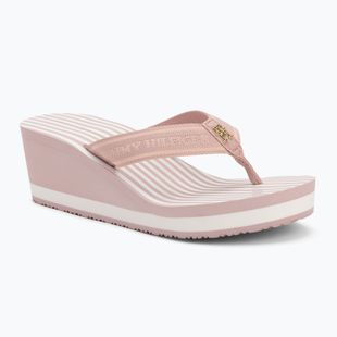 Moteriškos šlepetės per pirštą Tommy Hilfiger Stripes Wedge Beach Sandal foggy pink