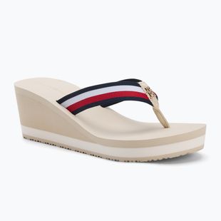 Moteriškos šlepetės per pirštą Tommy Hilfiger Corporate Wedge Beach Sandal muslin