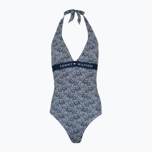 Moteriškas vientisas maudymosi kostiumėlis Tommy Hilfiger Halter One Piece Rp Print illustrated wave dark night navy