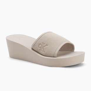 Moteriškos šlepetės Calvin Klein YW0YW01725 Beach Wedge Slide Canvas eggshell