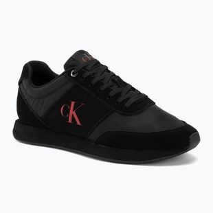 Vyriški batai Calvin Klein HM0HM02212 Retro Runner Bans Leather Suede triple black/adrenaline rush