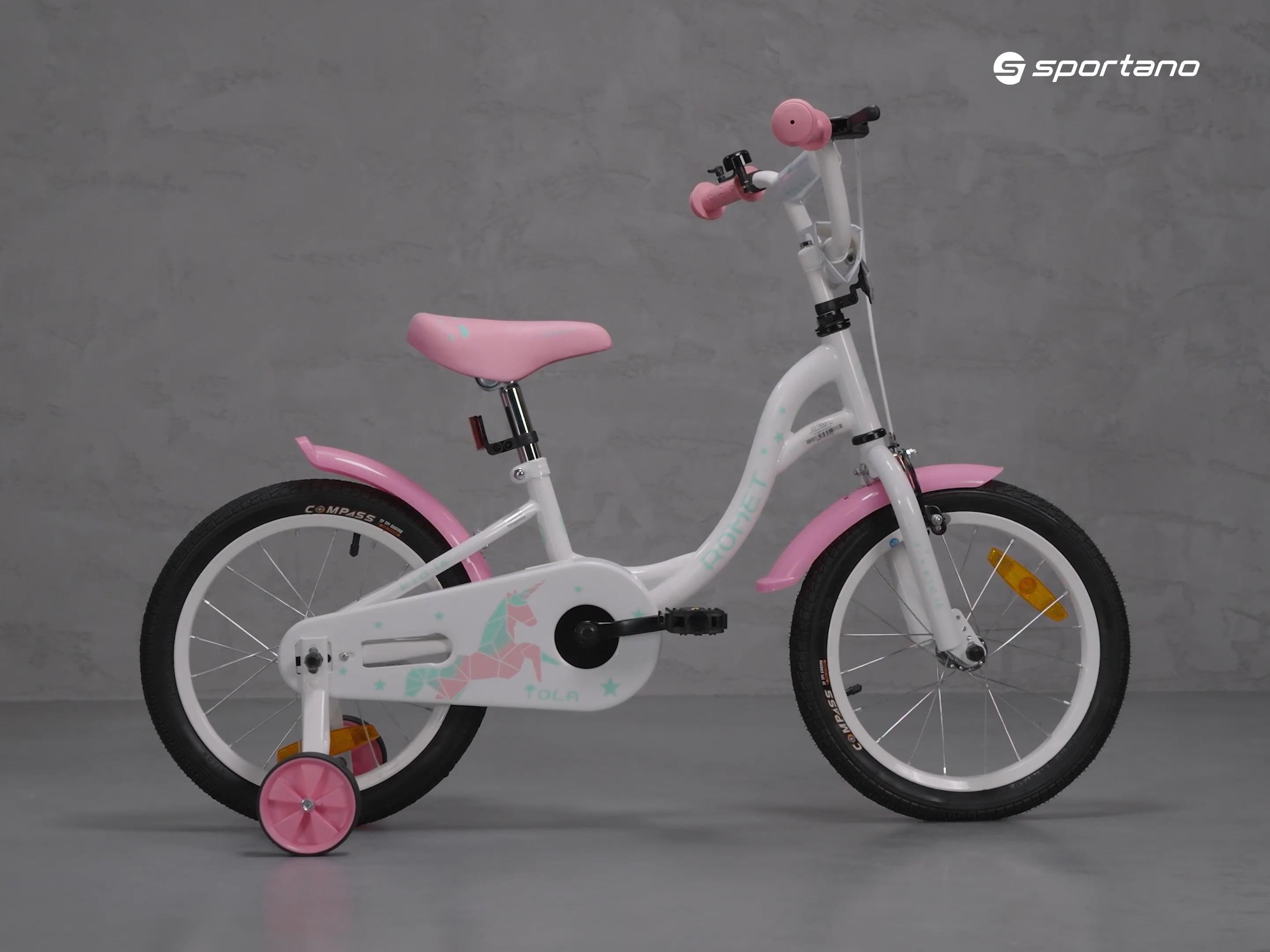 Vaikiškas dviratis Romet Tola 16 baltos ir rožinės spalvos