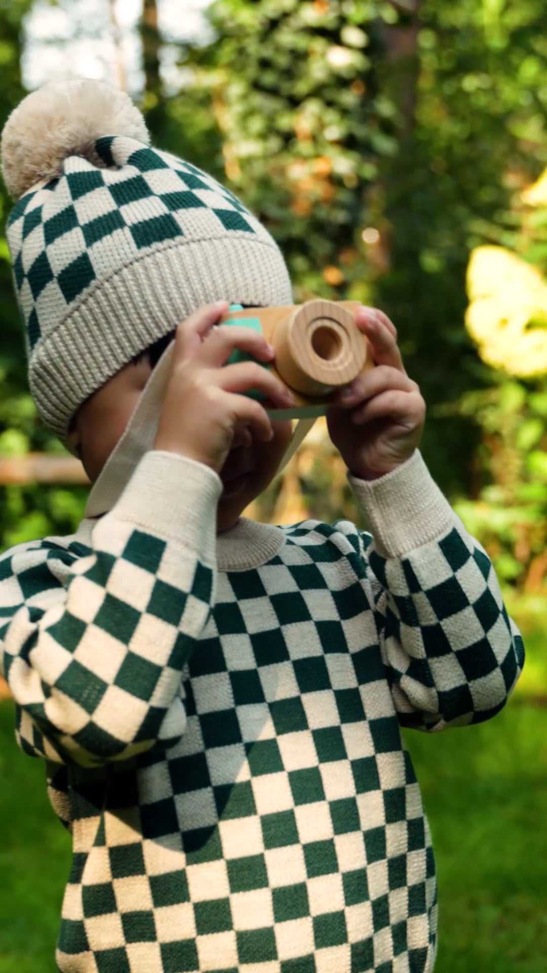 Vaikiška žieminė kepurė KID STORY Merino green chessboard