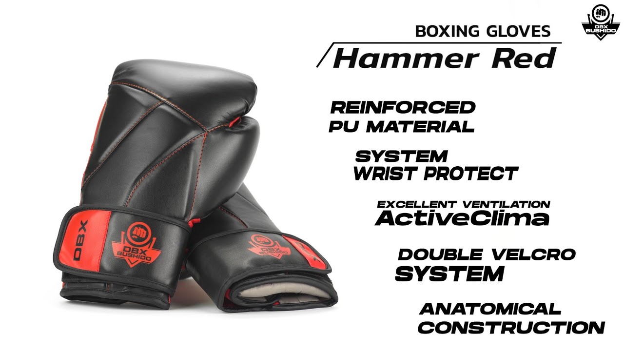 Bokso pirštinės DBX BUSHIDO "Hammer - Red" Muay Thai juodos/raudonos