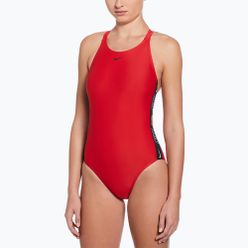 Moteriškas vientisas plaukimo kostiumas Nike Logo Tape Fastback university red